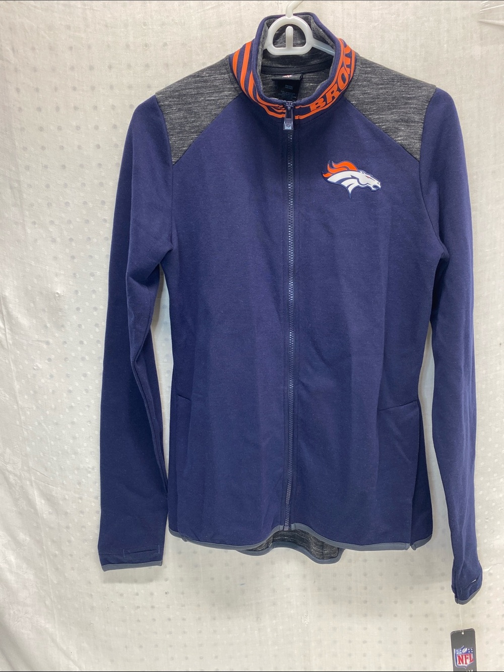 NFL Denver Broncos Girls Navy Full-Zip Jacket Thumb Holes Size XL (16) NEW